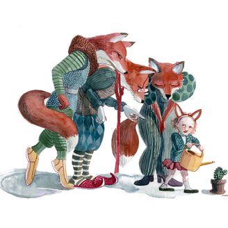 Barnboksillustration, Crazy old foxes, akvarell